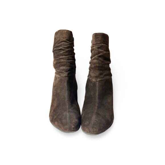 White Mountain Suede Boots Slouch Ankle Wrinkle Zip High Pointy Sexy Brown 8 - Picture 2 of 8